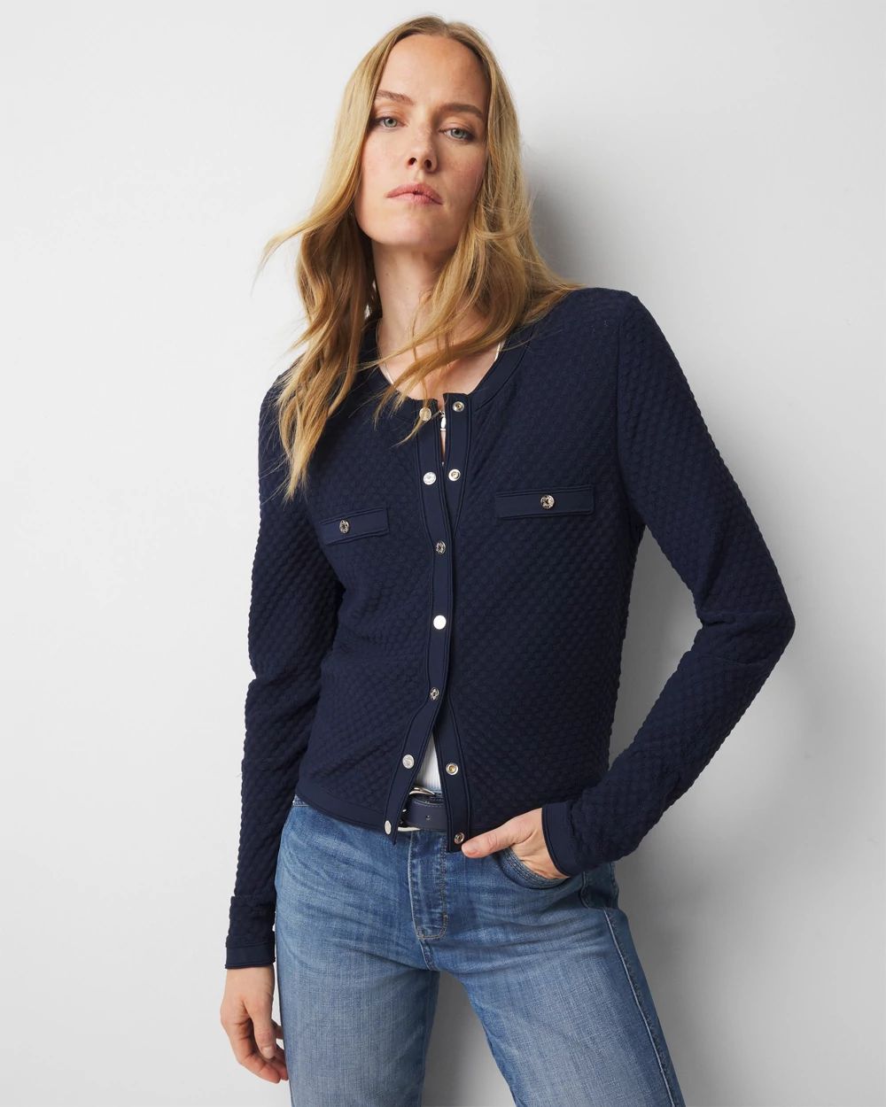 Warehouse & Co 456 USN Cardigan Sweatshirt - Dark Navy | SON